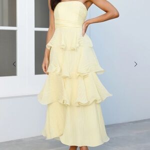 Strapless Tiered Ruffle Maxi Dress - Light Yellow